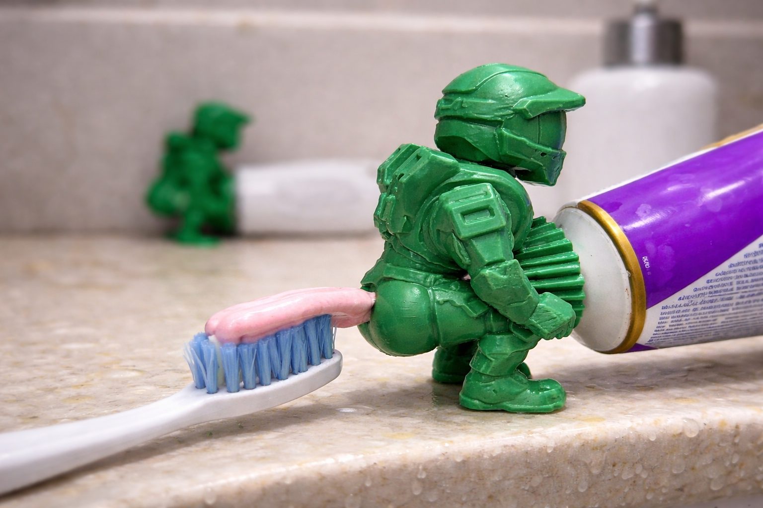 Tampa de Creme Dental Soldado Fazendo Força